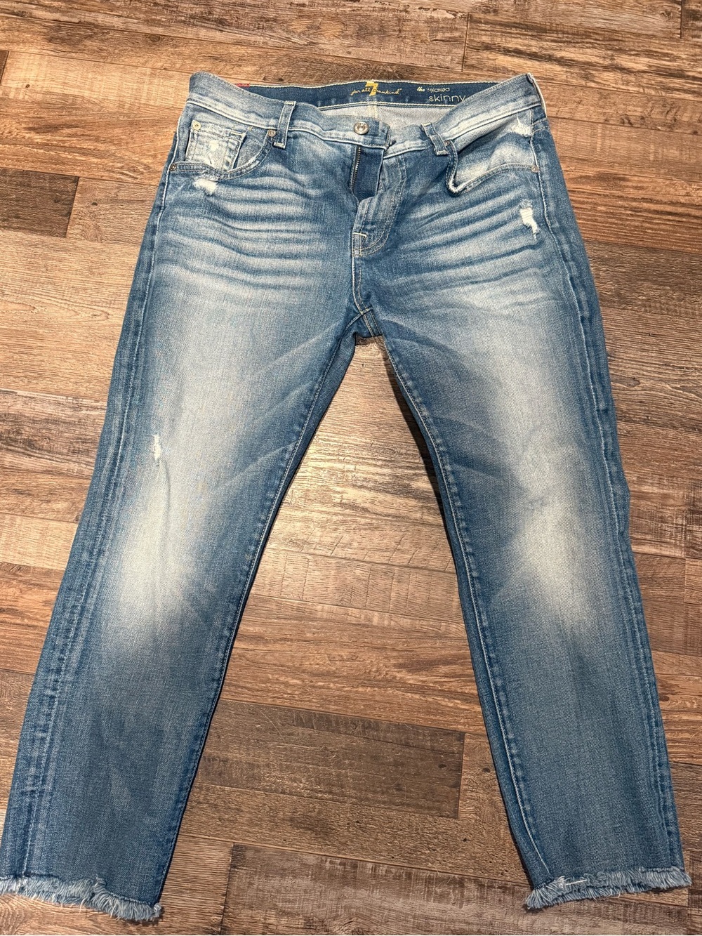 7 For All Mankind Light Blue Distressed Ankle Jeans